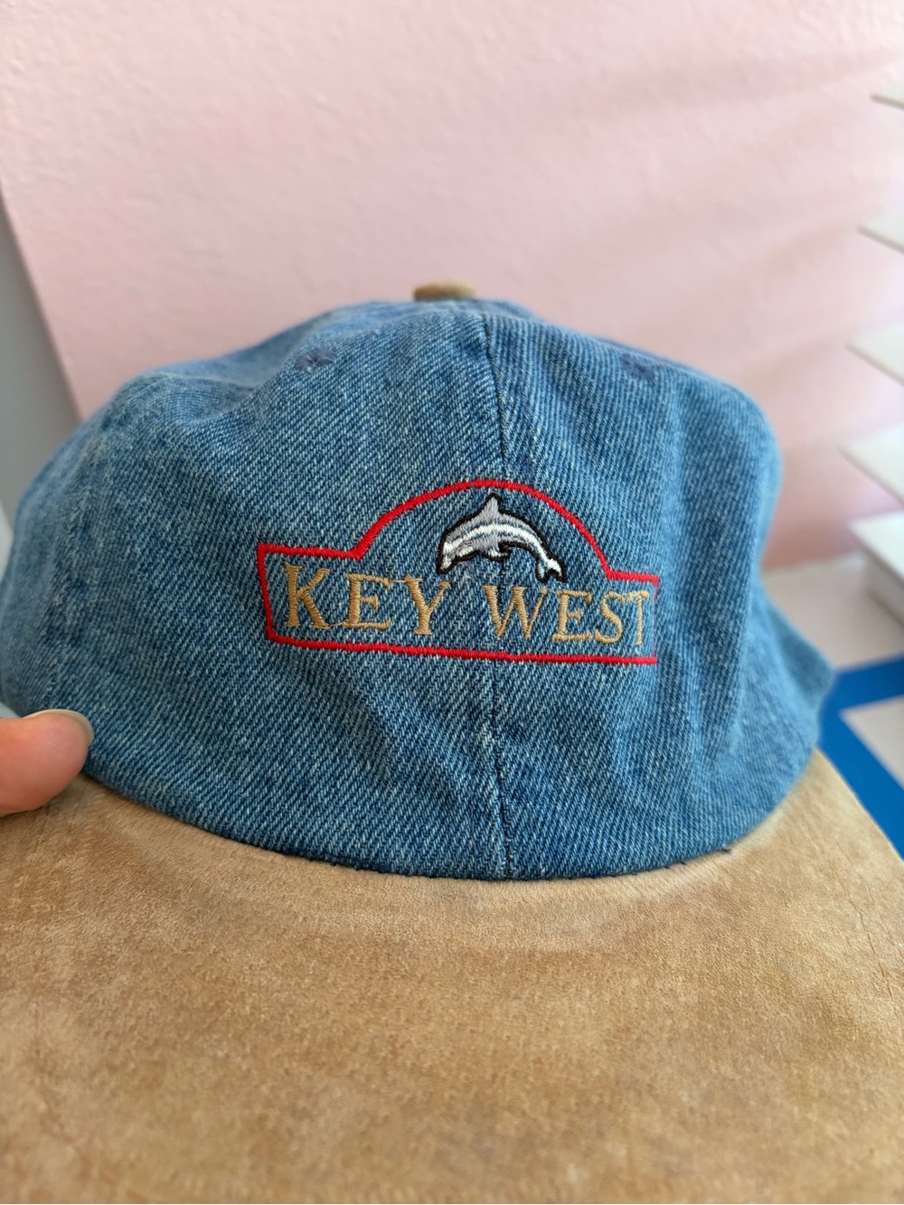Key West Dolphin Ball Cap Denim Suede Vintage Coastal Dad Hat - Picture 5 of 5